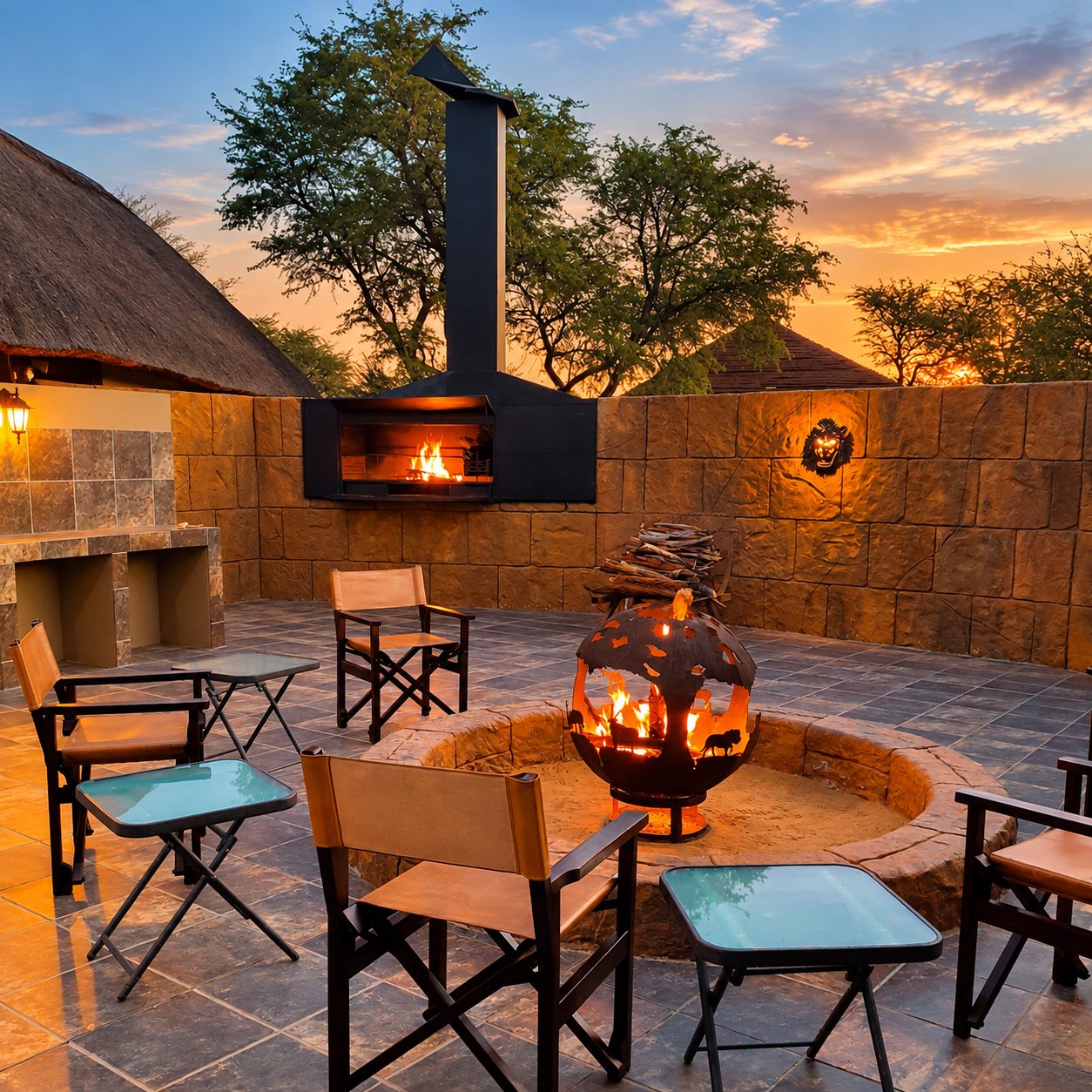 Evening firepit at the lodge